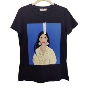 NWT Arturo  Calle Women's Sz XS Navy Graphic Tee Short Sleeve